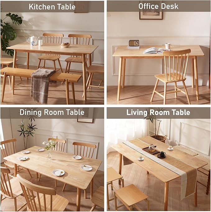 BAKEVE Dining Table for 4-6 Person- 47.2'' Solid Wood Kitchen Table, Mid - Image 8