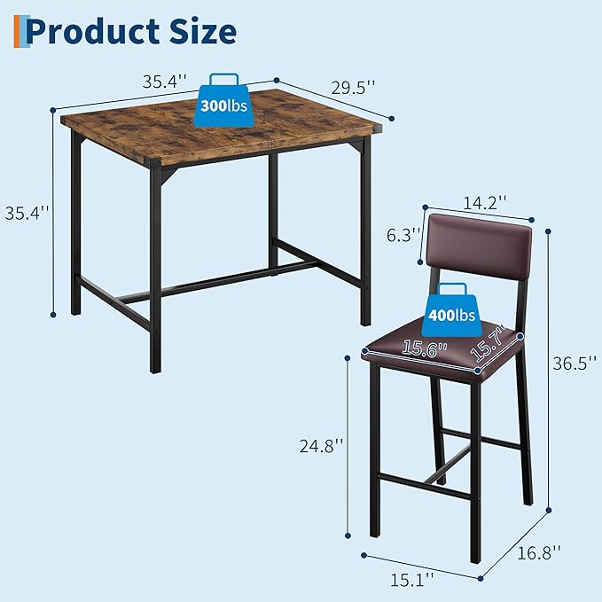 IDEALHOUSE Dining Table Set for 2 w/Counter Height Table & 2 Upholstered Bar - Image 2