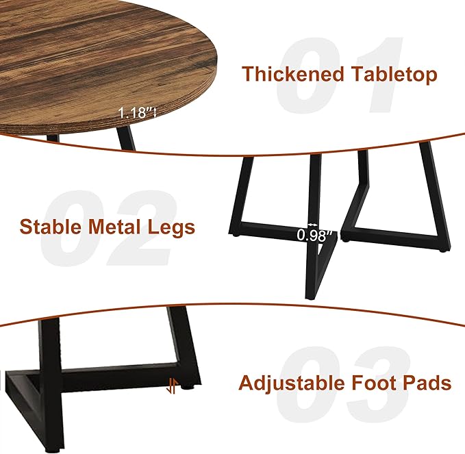 Round Dining Table for 4, 31.5-Inch Farmhouse Dinner Table Wooden Circle - Image 3