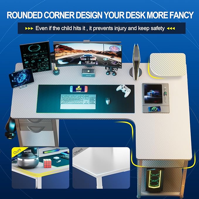 GTRACING Gaming Desk with Drawers, Carbon Fiber Style L Shaped Computer Desk - Image 5