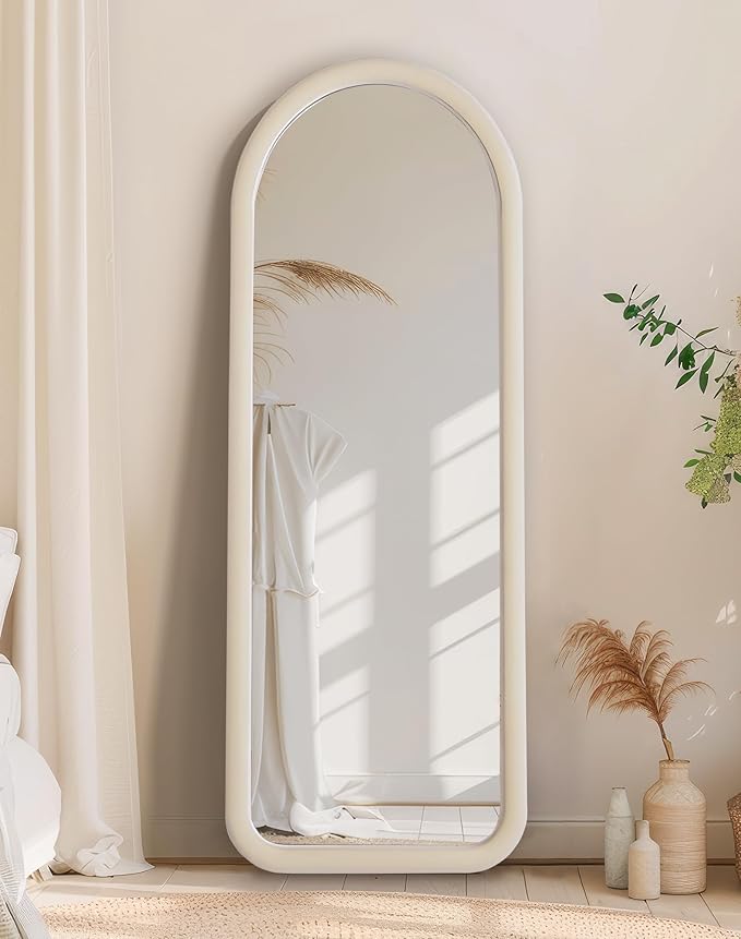 Delma Arched Full Length Mirror, Free Standing Floor Velvet Frame Mirror - Image 2
