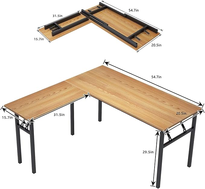 DlandHome Reversible L-Shaped Desk Large Corner Desk Folding Table Computer - Image 3
