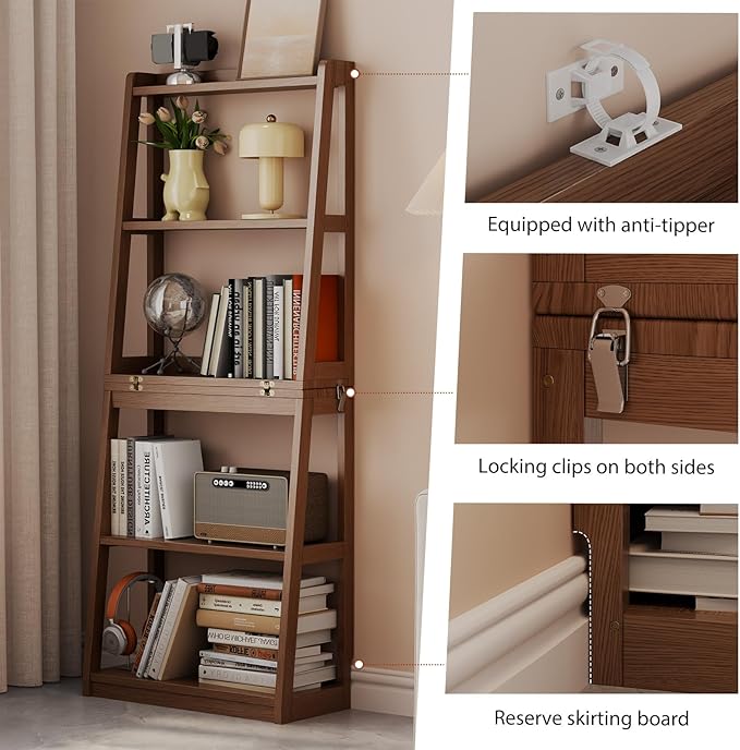 Soild Wood Ladder Book Case Organizer, Modern Display Bookshelf Wood Frame - Image 6