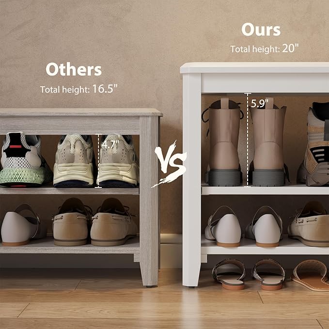 Wood Shoe Rack Bench for Entryway, 2 Tier Shoe Rack for Front Door Entrance - Image 3