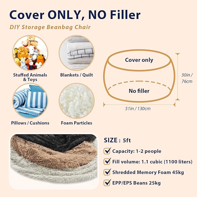Bean Bag Cover, Faux Fur Comfy Bean Bag Chairs - Image 7