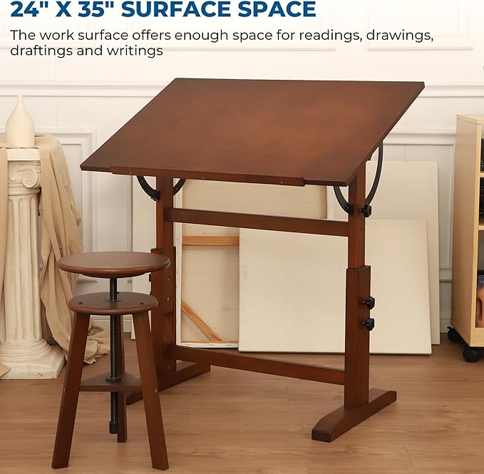 VISWIN Wood Drafting Table for Adults, Solid Pine Wood Artist Desk for Drawing - Image 4