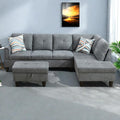 L-Shaped Sectional Sofa with Ottoman, Right-Facing Modern Microfiber Couch by GlasFlength