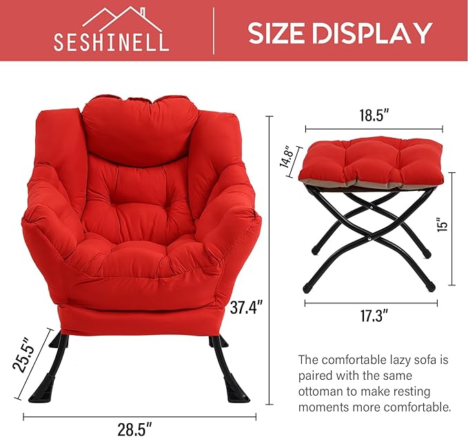 Lazy Chair with Ottoman, Modern Accent Chair Contemporary Lounge Leisure Sofa - Image 3