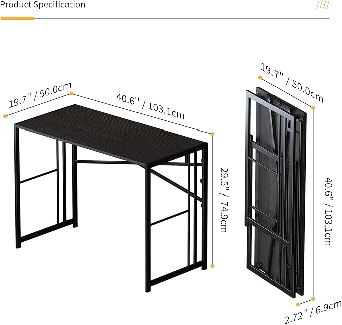 Folding Desk 40 inch Writing Gaming Computer Camping Desk, No Assembly Required - Image 3