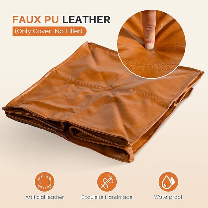 Pouf Ottoman Cover, 17.7" Square Unstuffed Pouf Cover, Faux PU Leather Moroccan - Image 3