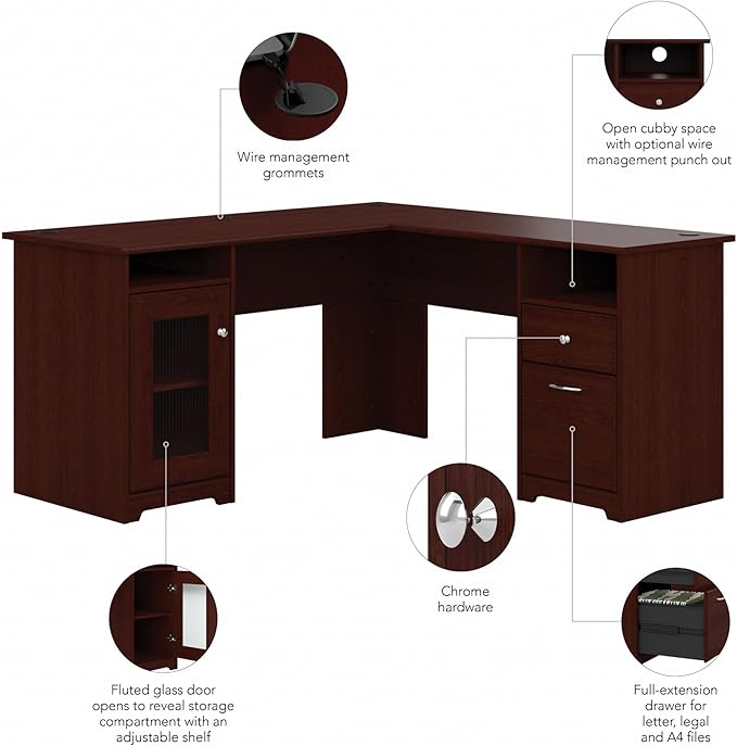 Bush Furniture Cabot L Shaped Computer Desk in Harvest Cherry | Corner Table - Image 10