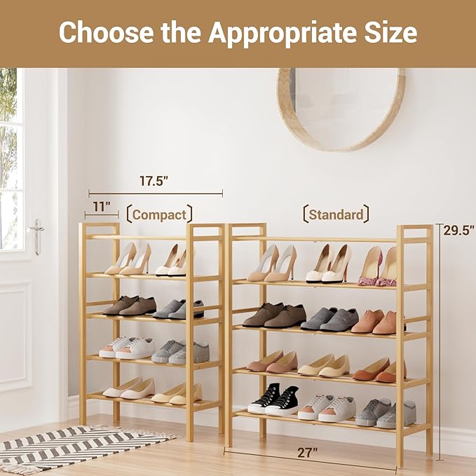 Haddockway Bamboo Shoe Rack for Closet, Free Standing Shoe Organizer - Image 3