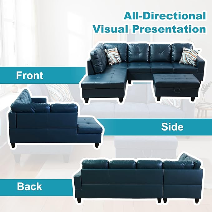 L Shaped Couch PU Leather Sectional Couch Upholstered 3 Pieces Sofas - Image 6