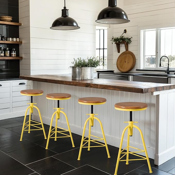 Topower Antique Industrial Design Metal Adjustable Height Bar Stool Kitchen - Image 4
