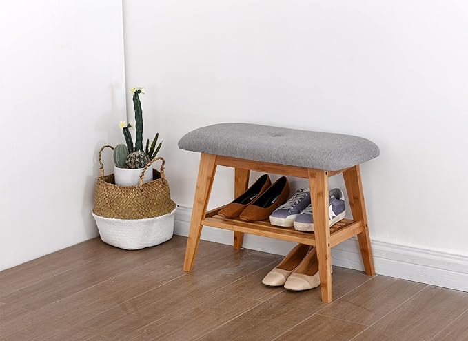Shoe Rack Bench, Bamboo Entryway Bench, Organizer - Image 2