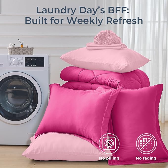 HEVUMYI Hot Pink & Baby Pink King Comforter Set - Image 7
