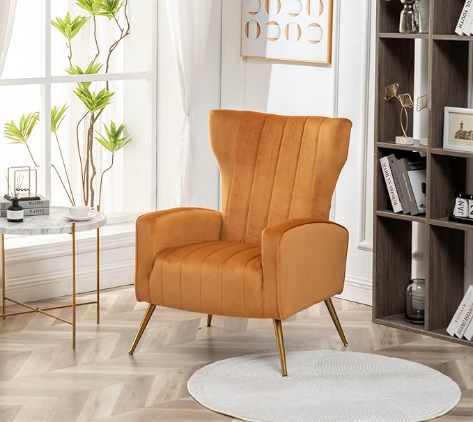 Container Furniture Direct Modern Velvet Accent Chair, Channel Tufted Bedroom - Image 5