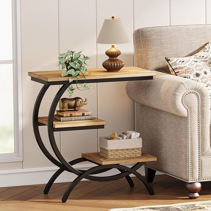 Tribesigns C-Shaped End Table, Industrial 3-Tier Small Side Table - Image 8
