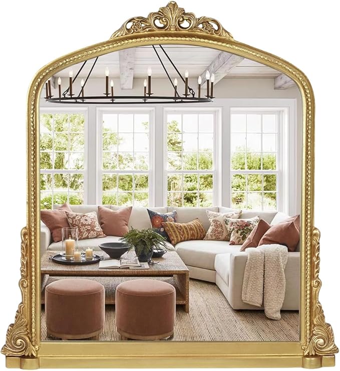 Traditional Ornate Arched Wall Mirror Baroque Vintage Framed Bathroom Vanity by Decor+Trends