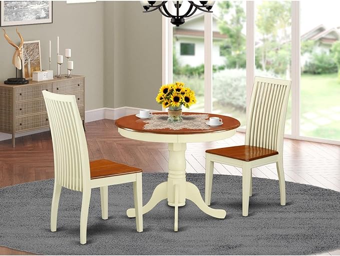 East West Furniture ANIP3-BMK-W 3 Piece Dining Set Contains a Round Dining Room - Image 6
