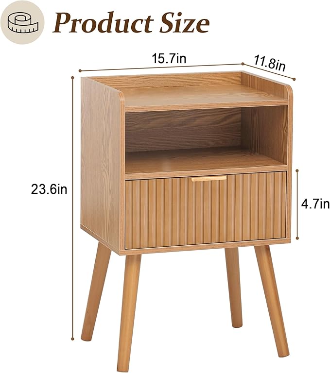 AWASEN Fluted Nightstand, Mid Century Modern Bedside Table - Image 6