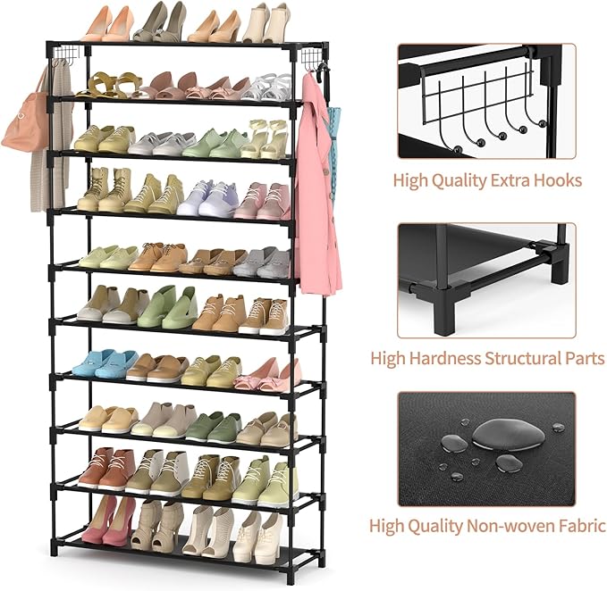 10 Tiers Shoe Rack 50 Pairs Large Capacity Tall Shoe Organizer Sturdy Shoe - Image 4