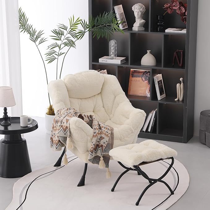 Lazy Chair with Folding Ottoman, Modern Accent Lounge Armchair with Armrests - Image 6
