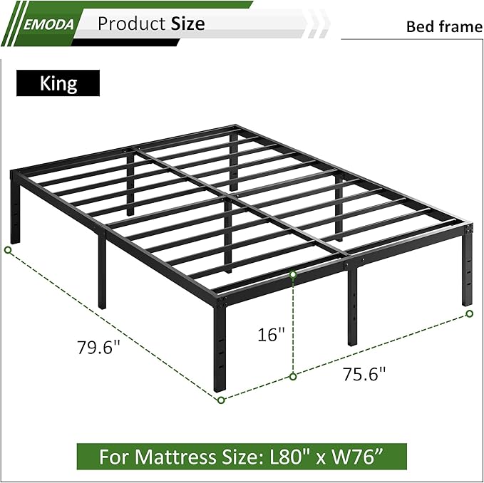 EMODA 16 Inch Platform King Bed Frame No Box Spring Needed, Heavy Duty Metal - Image 3