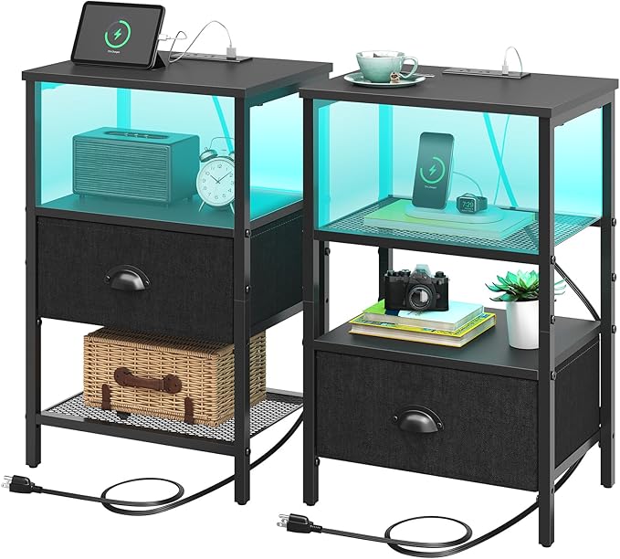 Sthmec Nightstands Set of 2, LED Bedside Tables by Unknown