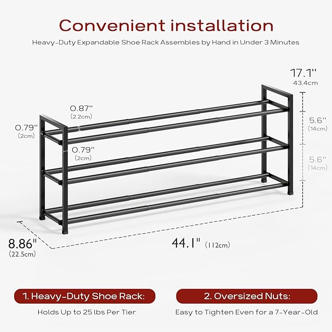 Bumusty 3-Tier Long Expandable Shoe Rack - Image 3