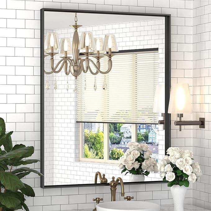 DENRICK 16x20 inch Black Frame Mirror, Wall Bathroom Vanity Mirror, Modern by DENRICK