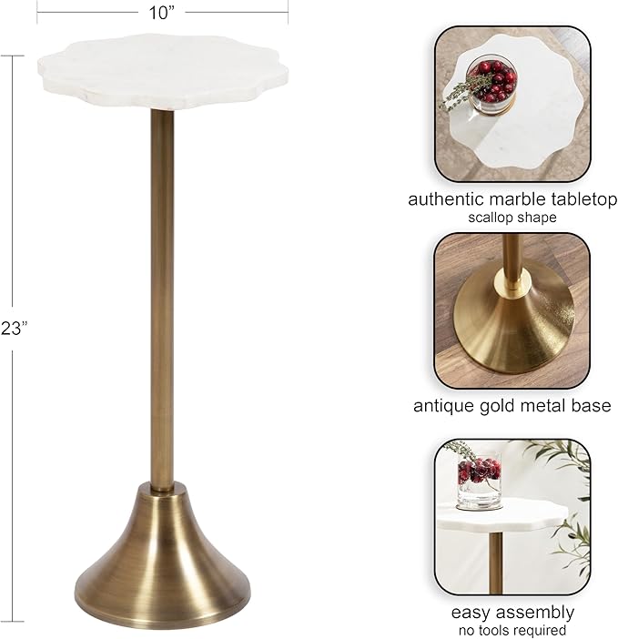Kate and Laurel Sanzo Modern Pedestal Drink Table, Antique Brass and White - Image 3