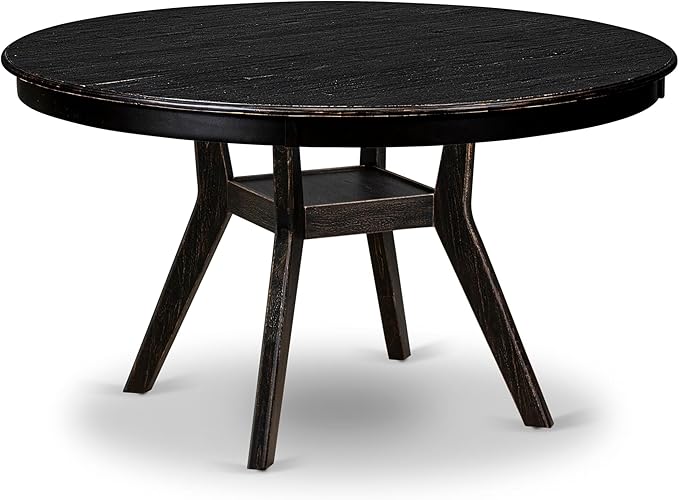 F58-11-TP - Kitchen Table with Acacia Wood Round Tabletop, Sand Blasted Black by LuxebyEastWestFurniture