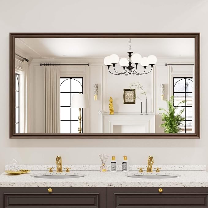 WEER Retro Copper Bathroom Mirror, 55x30 Inch Bronze Oil Rubbed Framed Mirror - Image 2