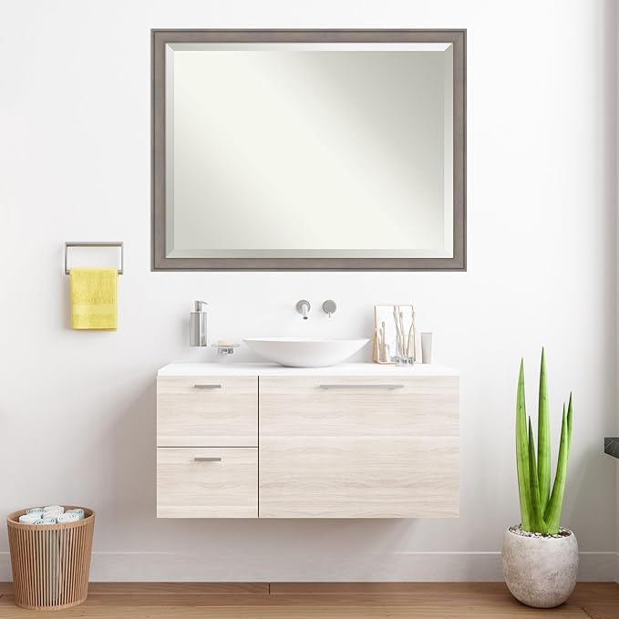 Amanti Art Grey Wall Mirror 34x44 Greywash Rectangle Bathroom Mirror - Image 5