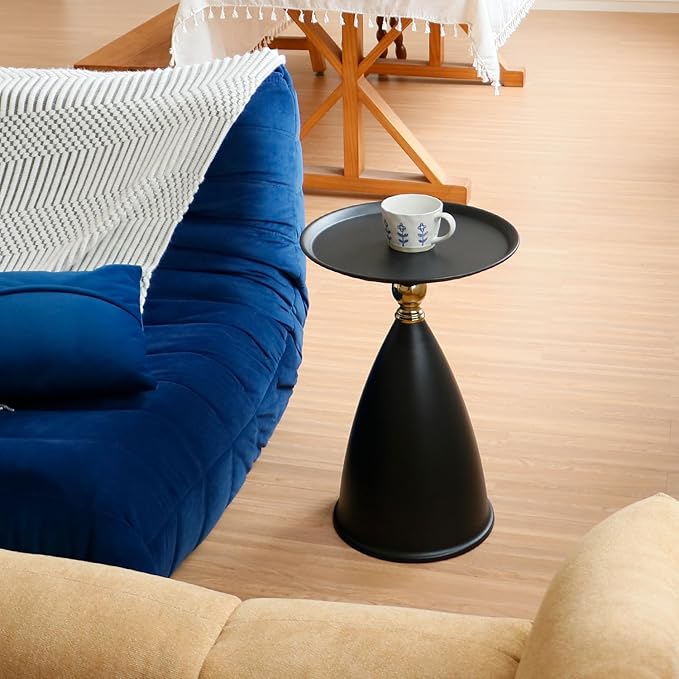 Small Round Black Side Table for Small Spaces, Pedestal Modern Couch End Tables - Image 4