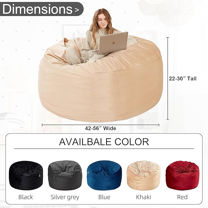 HABUTWAY Bean Bag Chair: Giant 4' Memory Foam Furniture Bean Bag Chairs - Image 3
