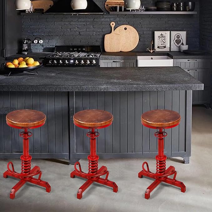 Topower Industrial Retro Vintage Farm Wooden Seat Tractor Stool Kitchen Swivel - Image 8