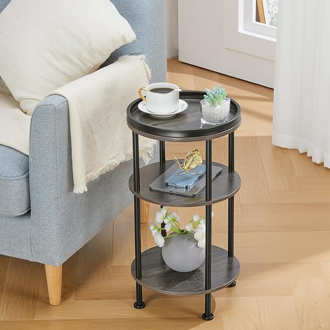 Small Round Side Table for Small Spaces, 3-Tier Round Accent Table Slim Side - Image 8