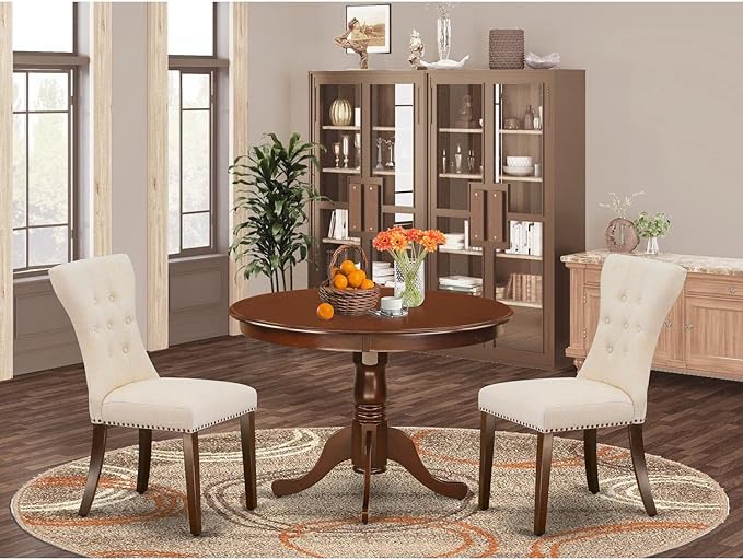 East West Furniture HLGA3-MAH-32 3 Piece Dining Room Table Set Contains a Round - Image 7