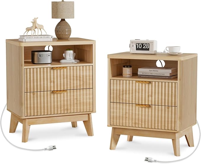 LYNCOHOME Fluted Nightstand Set of 2 by LYNCOHOME