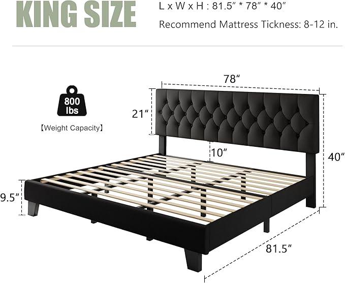 Feonase King Size Platform Bed Frame, Upholstered Bed - Image 2