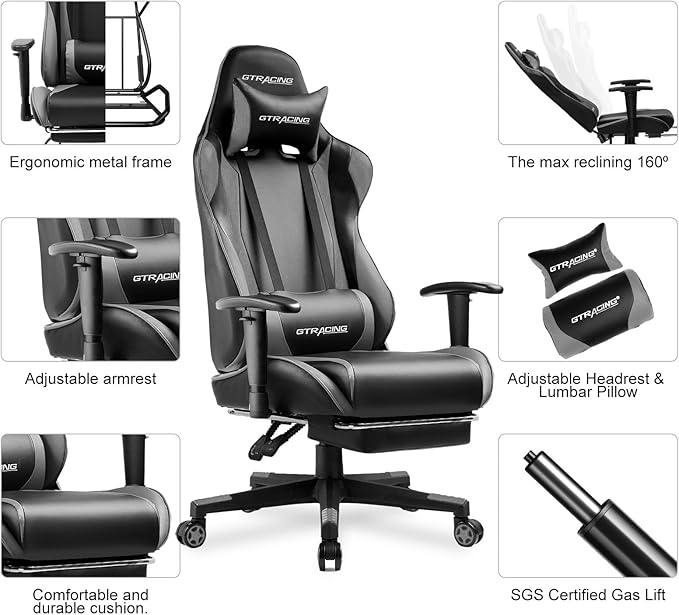 GTRACING Gaming Chair with Footrest, Ergonomic Computer Game Desk Chair - Image 6