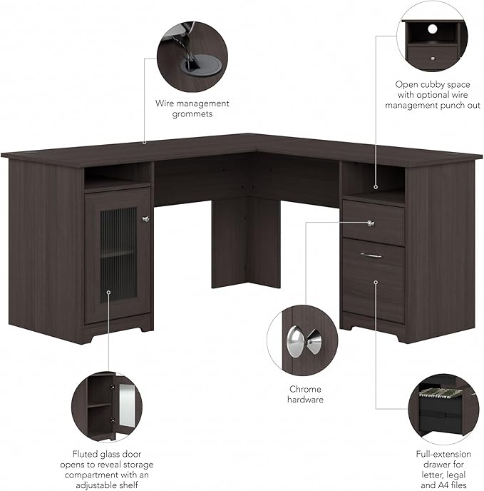 Bush Furniture Cabot L Shaped Computer Desk in Heather Gray | Corner Table - Image 9