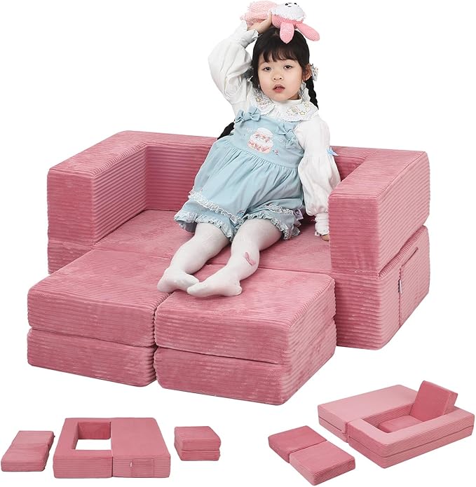 MeMoreCool Modular Kids Couch, Corduroy Play Toddler Couch by MeMoreCool