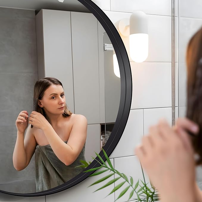 Black Round Mirror 39 inch Deep Frame Circle Mirror, Metal Frame Round Bathroom - Image 6