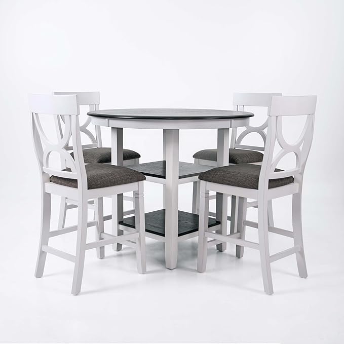 Poundex 5 Piece Counter Height Dining Set in White and Gray - Image 5