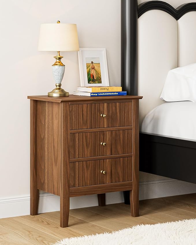 Night Stand, Fluted Nightstand Bedside Tall Farmhouse Nightstand by Unknown
