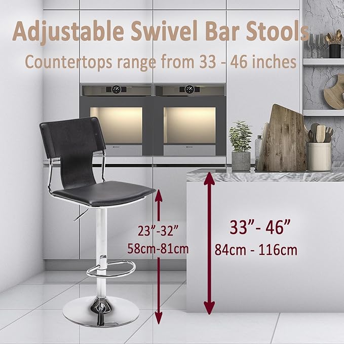 Sidanli Swivel Barstools Set of 2, Adjustable Barstools Set of 2，Faux Leather - Image 3