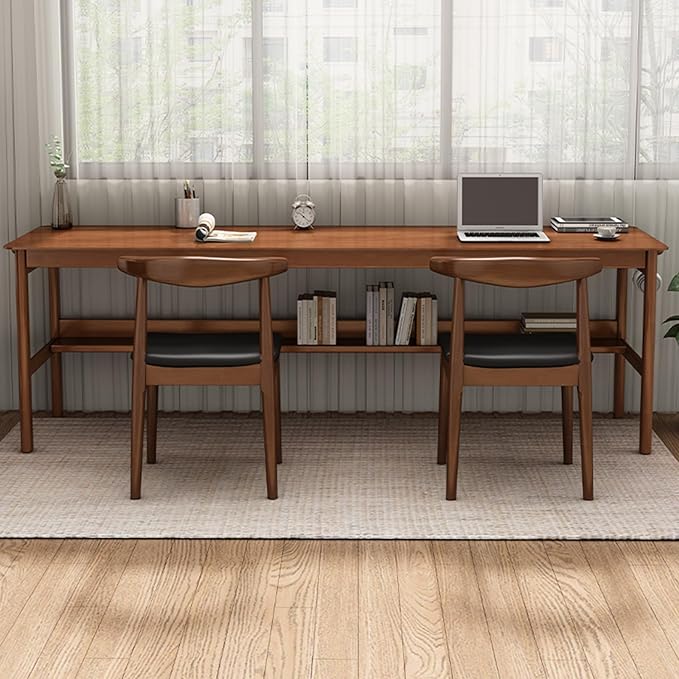 Solid Wood Long Desk 63 inch Home Office Work Desk, 2-Person Simple Writing - Image 4